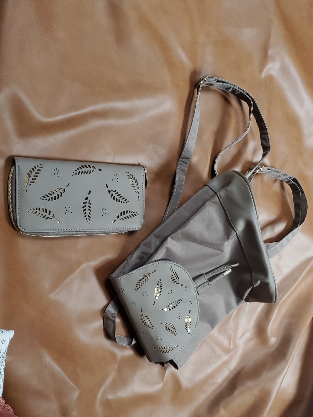 Stylish Taupe Women's Backpack with Matching Wallet
